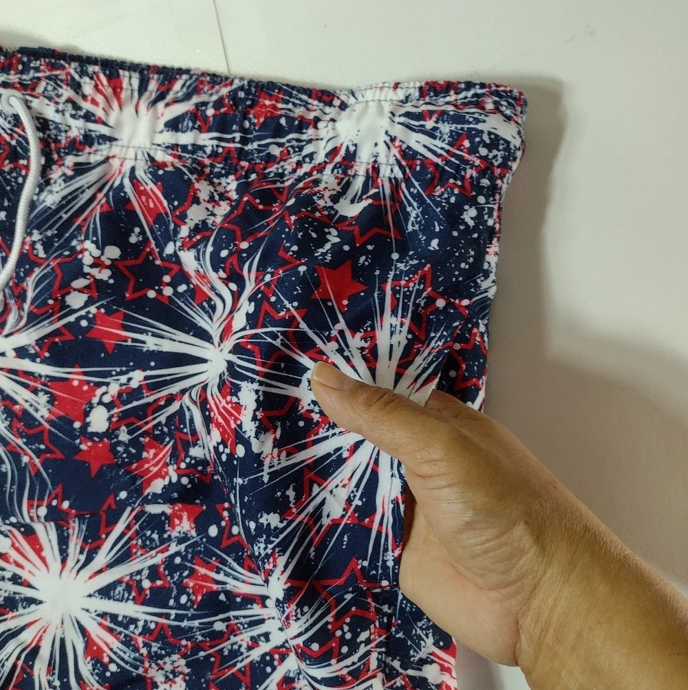 George Men's Navy Red White Firework Print Swim Shorts Size (2X)